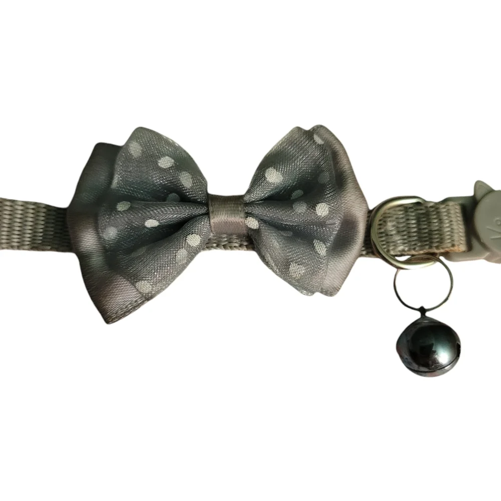Cat Collar, Cute gray poka dot Pet Collar With Bowtie And bell
